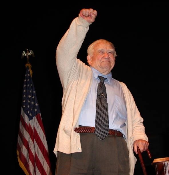 Actor Ed Asner performs during opening night for the play "FDR