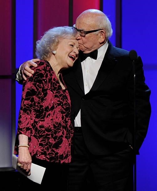 Actors Betty White and Ed Asner appear onstage at the 25th Anniversary Genesis Awards at the Century Plaza Hotel on March 19, 2011 in Los Angeles,...