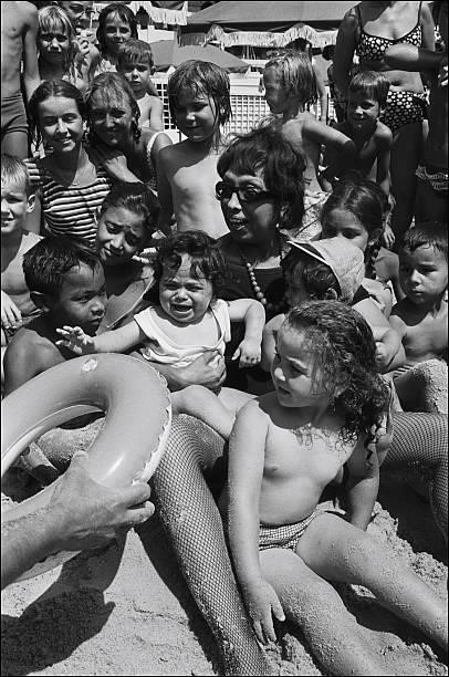 Josephine Baker and her adopted children on holiday in France on August 25th, 1964 - approval is required for Watsa, 38 rue de la Condamine - 75017...