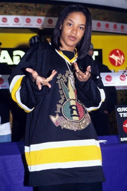Aaliyah during Aaliyah made a person apperance at Virgin Megastore in London. At Virgin Megastore in London, United Kingdom.
