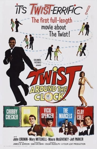 Twist Around The Clock, poster, US poster art, top left: Chubby Checker, bottom from left: Dion, Vicki Spencer, The Marcels, Clay Cole, 1961.