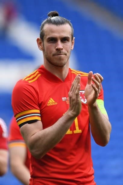 Gareth Bale of Wales applauds the fans at the final whistle during the International Friendly Match between Wales and Albania at the Cardiff City...