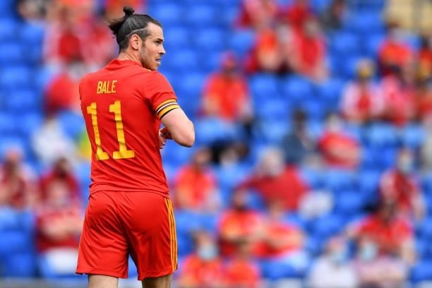 Gareth Bale of Wales during the International Friendly Match between Wales and Albania at the Cardiff City Stadium on June 5, 2021 in Cardiff, Wales.