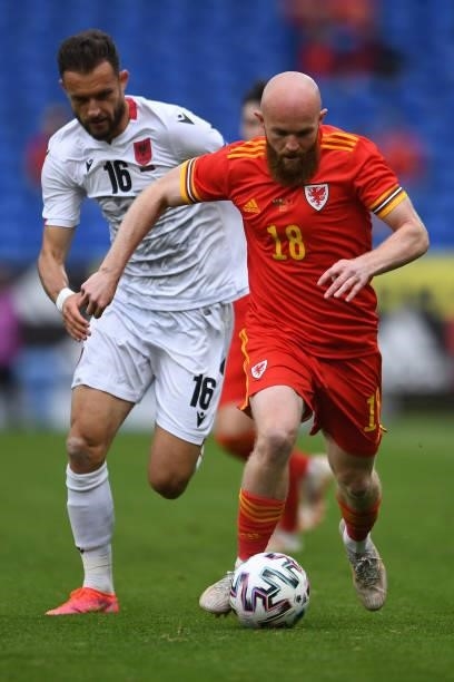 Jonny Williams of Wales in action during the International Friendly Match between Wales and Albania at the Cardiff City Stadium on June 5, 2021 in...