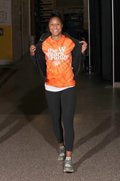 Briann January of the Connecticut Sun arrives to the game against the New York Liberty on June 5, 2021 at Mohegan Sun Arena in Uncasville,...
