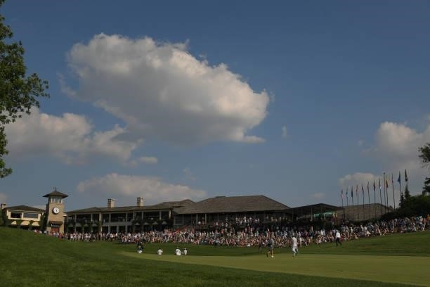 View of the clubhouse during the third round of the Memorial Tournament presented by Nationwide at Muirfield Village Golf Club on June 5, 2021 in...