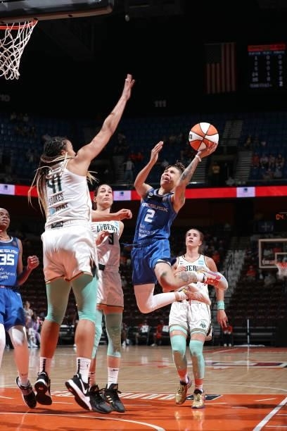 Natisha Hiedeman of the Connecticut Sun shoots the ball against the New York Liberty on June 5, 2021 at Mohegan Sun Arena in Uncasville, Connecticut....
