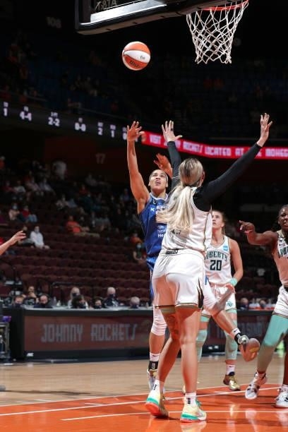 Stephanie Jones of the Connecticut Sun shoots the ball against the New York Liberty on June 5, 2021 at Mohegan Sun Arena in Uncasville, Connecticut....