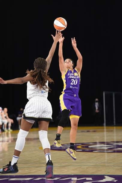 Kristi Toliver of the Los Angeles Sparks shoots the ball against the Chicago Sky on June 5, 2021 at the Los Angeles Convention Center in Los Angeles,...