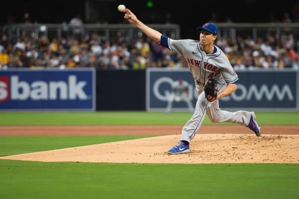 Jake DeGrom of the New York Mets pitches in the first inning against the San Diego Padres at Petco Park on June 5, 2021 in San Diego, California.
