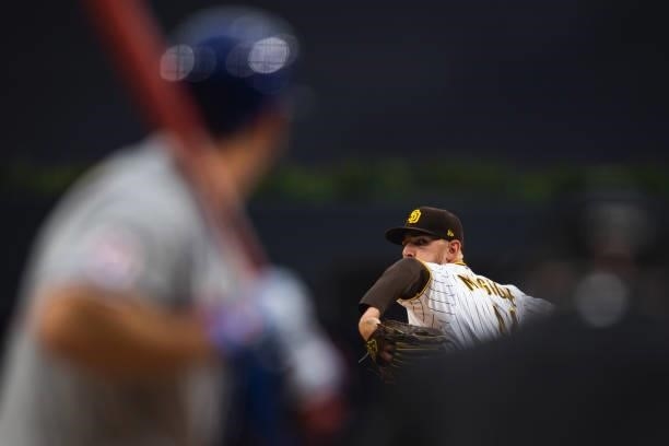 Joe Musgrove of the San Diego Padres pitches in the first inning against the New York Mets at Petco Park on June 5, 2021 in San Diego, California.