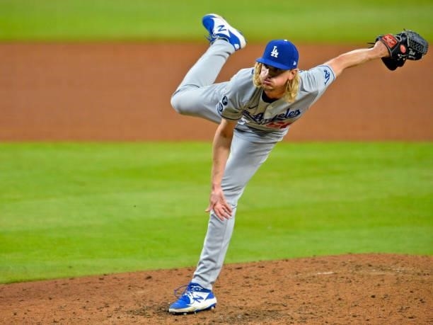 Phil Bickford of the Los Angeles Dodgers pitches in the bottom of the eighth inning against the Atlanta Braves at Truist Park on June 5, 2021 in...