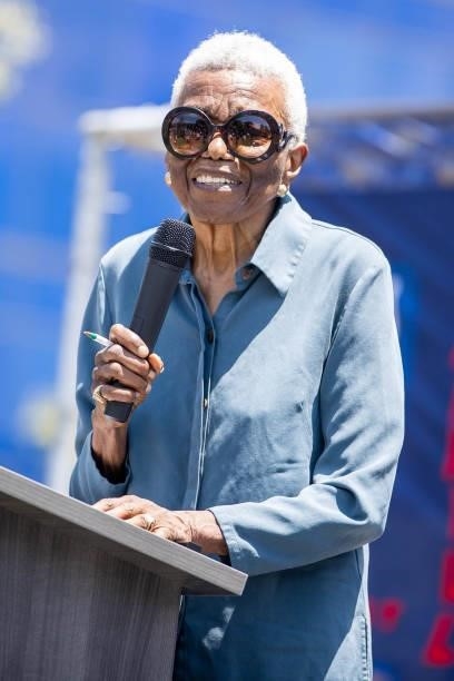 Minority AIDS Project Co-Founder Jewel Thais-Williams is seen at the AIDS Monument Groundbreaking on June 05, 2021 in West Hollywood, California.