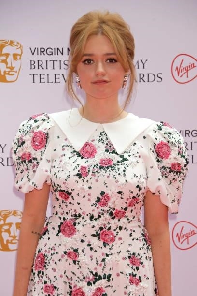 Aimee Lou Wood arrives at the Virgin Media British Academy Television Awards 2021 at Television Centre on June 6, 2021 in London, England.