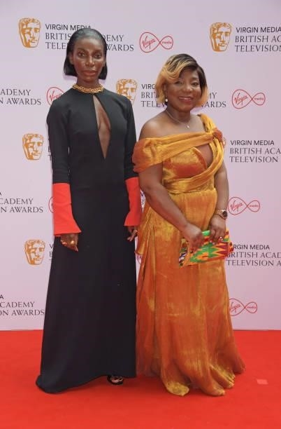 Michaela Coel and Kwenua Osborne arrive at the Virgin Media British Academy Television Awards 2021 at Television Centre on June 6, 2021 in London,...