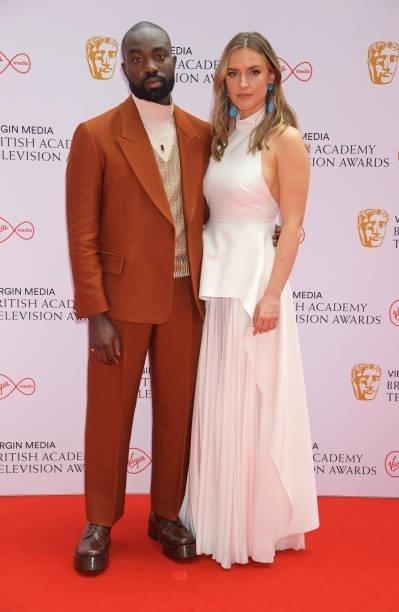 Paapa Essiedu and Rosa Robson arrive at the Virgin Media British Academy Television Awards 2021 at Television Centre on June 6, 2021 in London,...