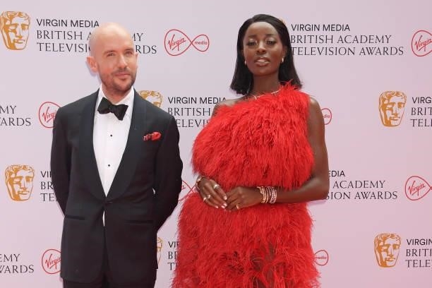 Tom Allen and AJ Odudu arrive at the Virgin Media British Academy Television Awards 2021 at Television Centre on June 6, 2021 in London, England.
