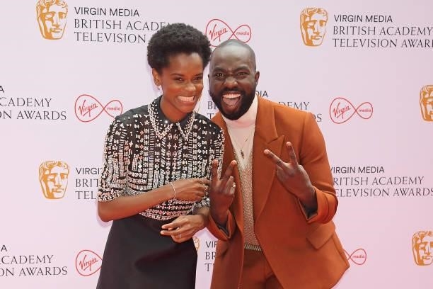 Letitia Wright and Paapa Essiedu arrive at the Virgin Media British Academy Television Awards 2021 at Television Centre on June 6, 2021 in London,...