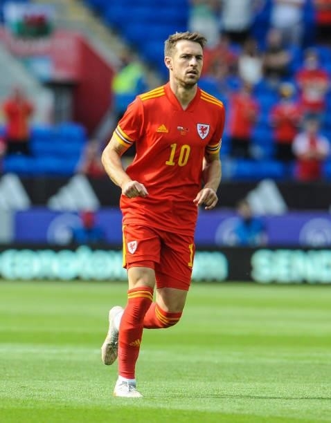 Wales Aaron Ramsey during the International friendly match between Wales and Albania at Cardiff City Stadium on June 5, 2021 in Cardiff, Wales.