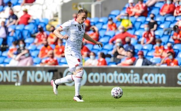 Albania's Ardian Ismajli during the International friendly match between Wales and Albania at Cardiff City Stadium on June 5, 2021 in Cardiff, Wales.
