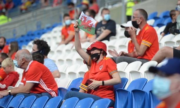 Wales fans are happy to be back watching football during the International friendly match between Wales and Albania at Cardiff City Stadium on June...