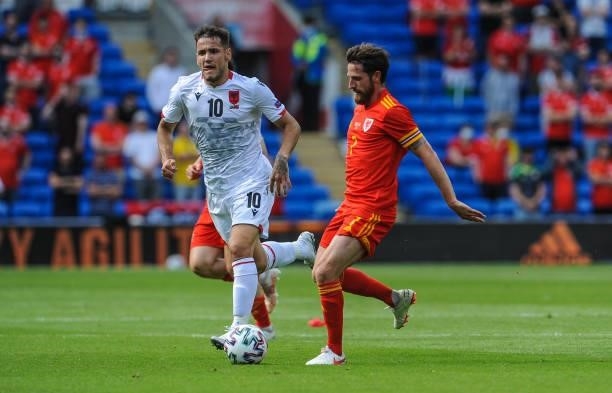 Wales Joe Allen during the International friendly match between Wales and Albania at Cardiff City Stadium on June 5, 2021 in Cardiff, Wales.