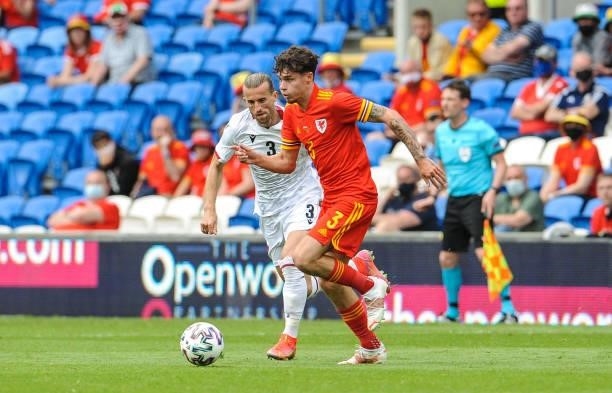 Wales Nico Williams bursts past Albania's Ermir Lenjani during the International friendly match between Wales and Albania at Cardiff City Stadium on...