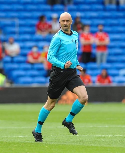 Referee Neil Doyle during the International friendly match between Wales and Albania at Cardiff City Stadium on June 5, 2021 in Cardiff, Wales.