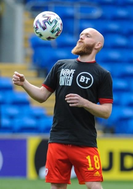 Wales Jonny Williams during the pre-match warm-up during the International friendly match between Wales and Albania at Cardiff City Stadium on June...