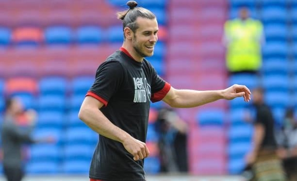 Wales Gareth Bale during the pre-match warm-up during the International friendly match between Wales and Albania at Cardiff City Stadium on June 5,...