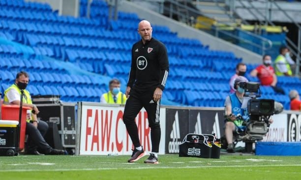 Wales assistant Manager Robert Page during the International friendly match between Wales and Albania at Cardiff City Stadium on June 5, 2021 in...