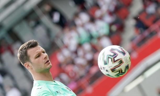 Daniel Bachmann of Austria gestures during the international friendly match between Austria and Slovakia at Happel Stadium on June 6, 2021 in Vienna,...