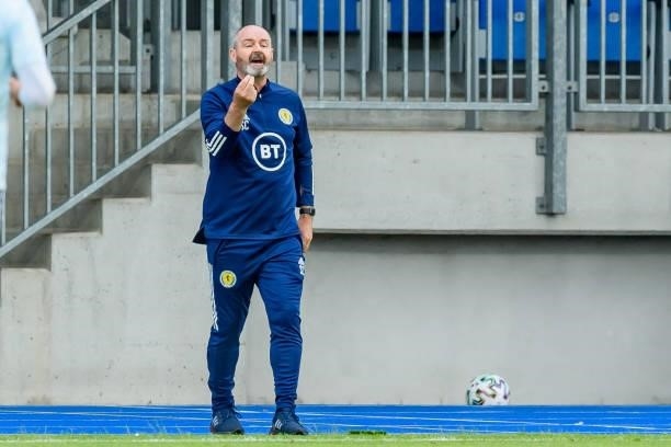 Head coach Steve Clarke of Scotland gestures during the international friendly match between Luxembourg and Scotland at Josy-Barthel-Stadium on June...