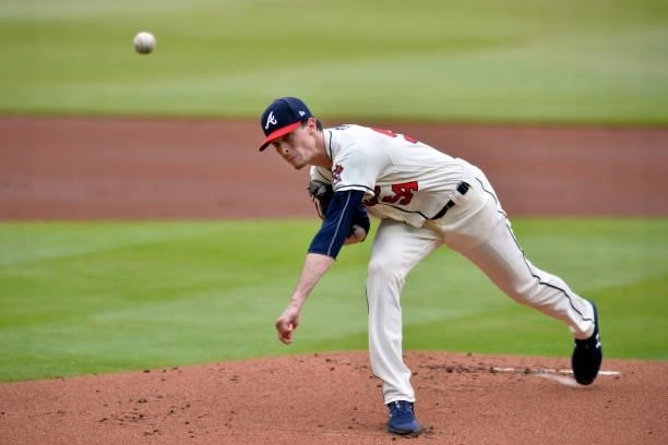 Max Fried of the Atlanta Braves pitches in the first inning against the Los Angeles Dodgers at Truist Park on June 6, 2021 in Atlanta, Georgia.