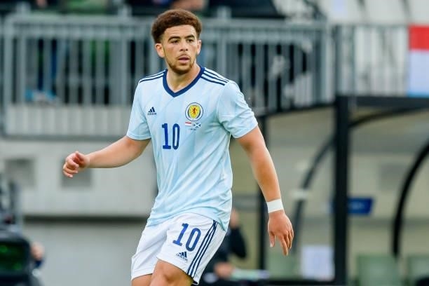 Che Adams of Scotland looks on during the international friendly match between Luxembourg and Scotland at Josy-Barthel-Stadium on June 6, 2021 in...