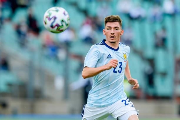 Billy Gilmour of Scotland controls the ball during the international friendly match between Luxembourg and Scotland at Josy-Barthel-Stadium on June...