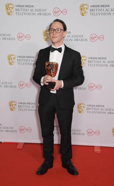 Reece Shearsmith, accepting the Scripted Comedy award for "Inside No. 9", poses in the Winners Room at the Virgin Media British Academy Television...