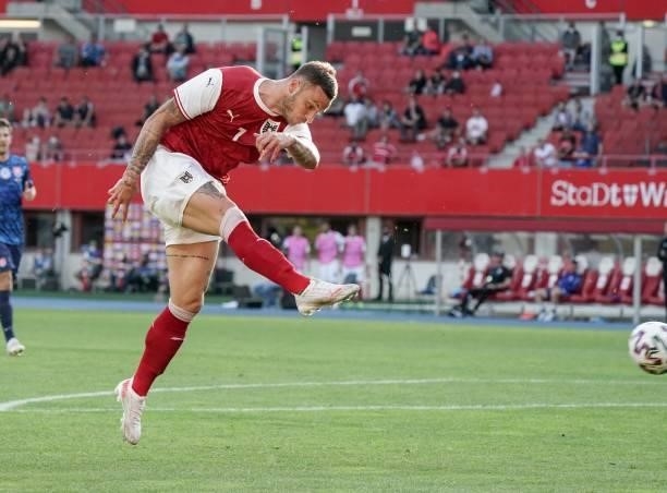 Marko Arnautovic of Austria controls the ball during the international friendly match between Austria and Slovakia at Happel Stadium on June 6, 2021...