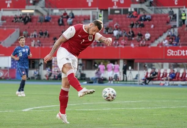 Marko Arnautovic of Austria controls the ball during the international friendly match between Austria and Slovakia at Happel Stadium on June 6, 2021...