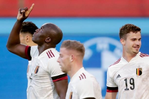 Romelu Lukaku of Belgium celebrates 1-0 during the International Friendly match between Belgium v Croatia on June 6, 2021
