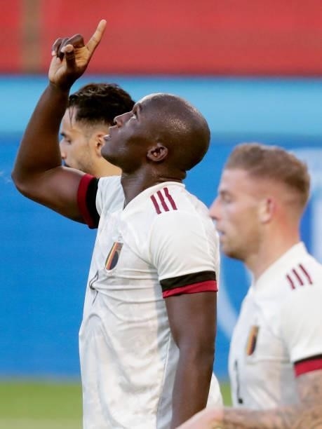 Romelu Lukaku of Belgium celebrates 1-0 during the International Friendly match between Belgium v Croatia on June 6, 2021