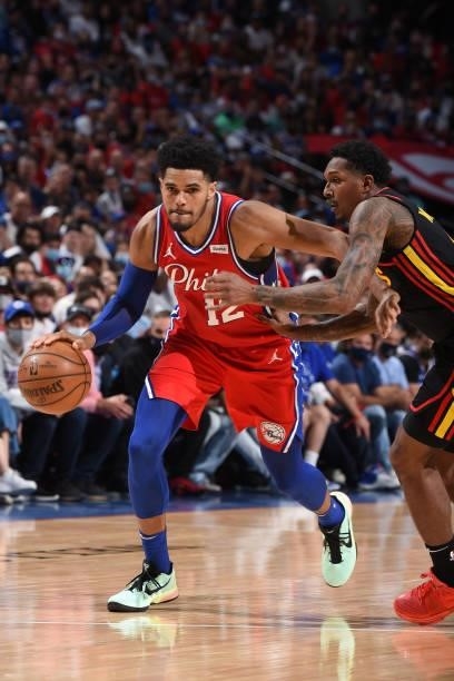 Tobias Harris of the Philadelphia 76ers handles the ball against the Atlanta Hawks during Round 2, Game 1 of the Eastern Conference Playoffs on June...