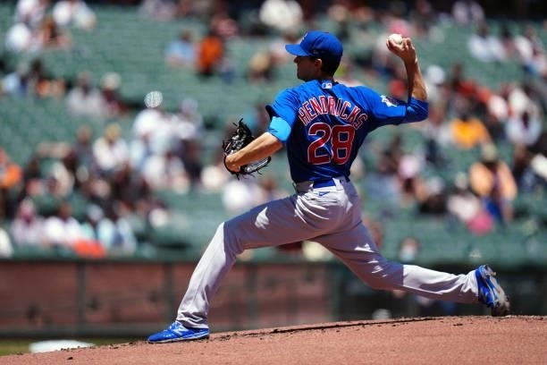 Kyle Hendricks of the Chicago Cubs pitches during the game between the Chicago Cubs and the San Francisco Giants at Oracle Park on Sunday, June 6,...