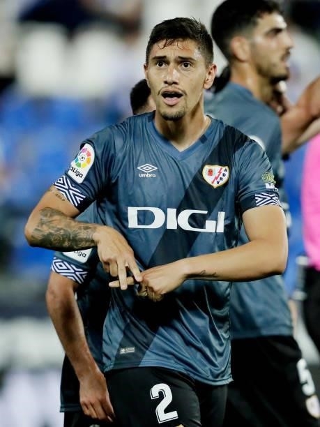 Emiliano Velazquez of Rayo Vallecano celebrates 1-1 during the La Liga SmartBank match between Leganes v Rayo Vallecano at the Estadio Municipal de...