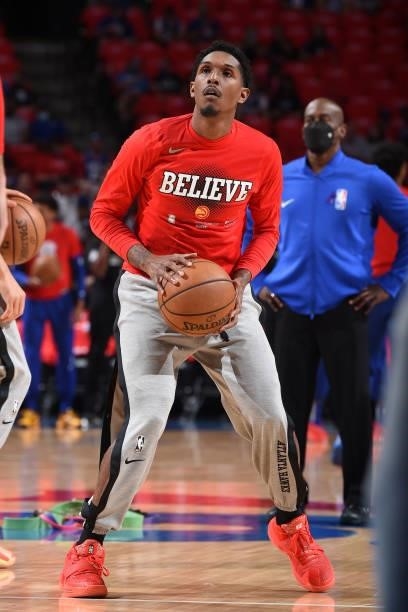 Lou Williams of the Atlanta Hawks warms up prior to a game against the Philadelphia 76ers during Round 2, Game 1 of the Eastern Conference Playoffs...