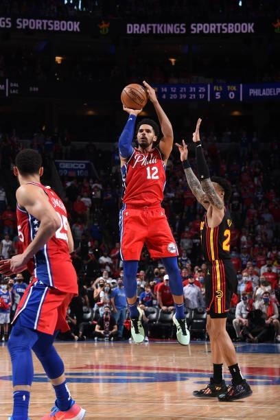 Tobias Harris of the Philadelphia 76ers shoots the ball against the Atlanta Hawks during Round 2, Game 1 of the Eastern Conference Playoffs on June...