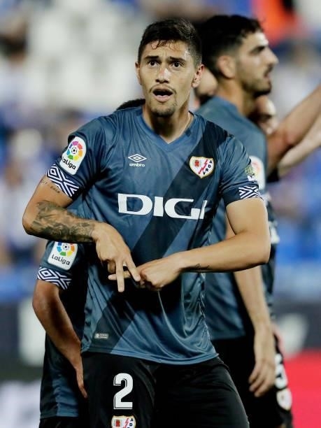 Emiliano Velazquez of Rayo Vallecano celebrates 1-1 during the La Liga SmartBank match between Leganes v Rayo Vallecano at the Estadio Municipal de...