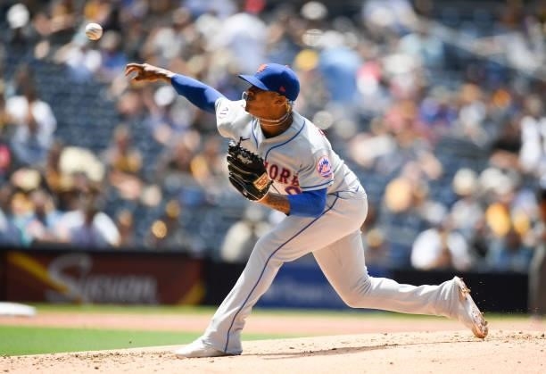 Marcus Stroman of the New York Mets pitches during the second inning of a baseball game against San Diego Padres at Petco Park on June 6, 2021 in San...
