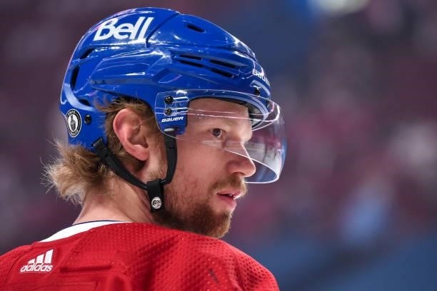 Eric Staal of the Montreal Canadiens skates prior to Game Three of the Second Round of the 2021 Stanley Cup Playoffs against the Winnipeg Jets at the...