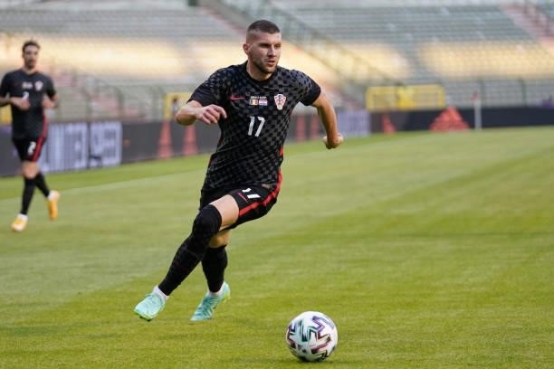 Ante Rebic of Croatia in action during the international friendly match between Belgium and Croatia at King Baudouin Stadium on June 6, 2021 in...